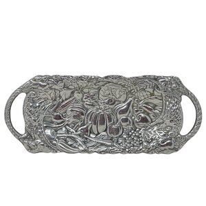 Arthur Court Tray Silver Aluminum Handles 14.5” Long Cornucopia Fruit Vegetables